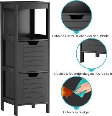 Комод для ванної кімнати COSTWAY з 2 ящиками, дерев'яна тумба для ванної кімнати, чорний, 30 x 30 x 89 см