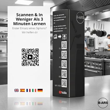 Дозатор для вершків B-ARS з нержавіючої сталі 0,5L з аксесуарами: насадки для декорування, голка для інжекцій, щітка для чищення, сумка для зберігання та електронна книга з рецептами