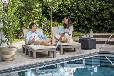 Шезлонг Allibert Daytona Deluxe для саду, тераси та балкону: регульована спинка, з подушкою, пластик, імітація ротангу, 195x65x25,5 см (Cappuccino)