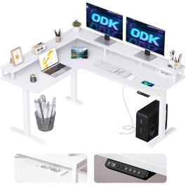 Кутовий стіл ODK з регулюванням висоти L-подібної форми, 150x120см, з USB та розетками, функцією пам'яті