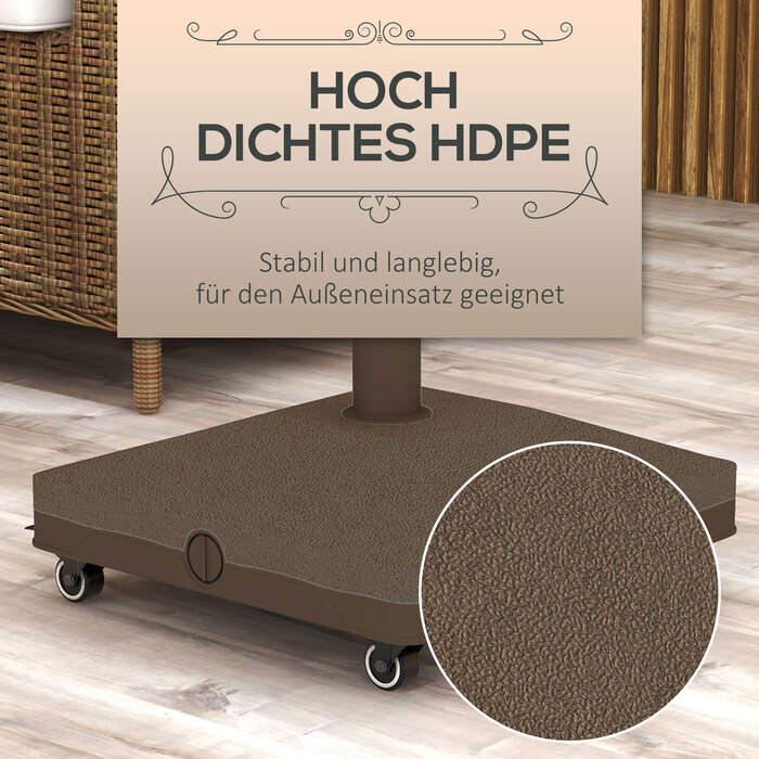 Підставка для парасольки до 20 кг, квадратна, з колесами для парасольки діаметром 22-38 мм, коричнева