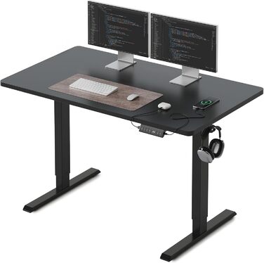 FEZIBO Стол для роботи з регулюванням висоти, 100x60 см, чорний, з USB-портами, для дому та офісу