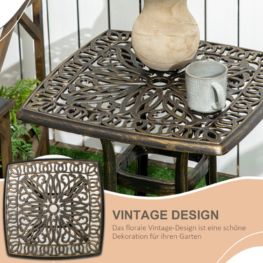 Outsunny Side Table Патіо Стіл з отвором для парасольки 54x54x52.5 см Алюмінієва рама в бронзі, ідеально підходить для саду та балкона