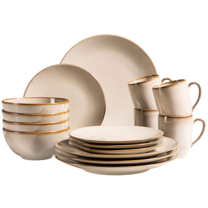 Набір посуду MÄSER 931736 на 4 особи, 16 предметів, кераміка, пісочний колір, стиль вінтаж