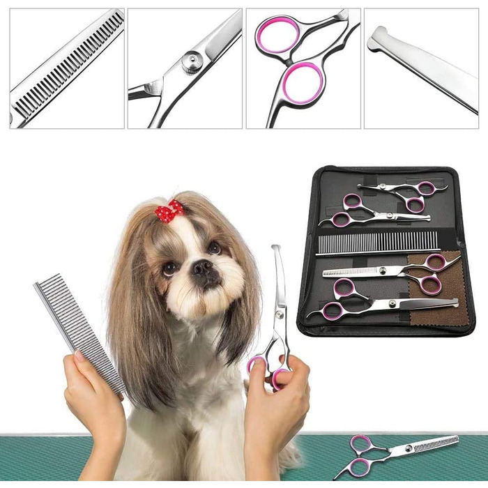 Ножиці для стрижки собак AIXMEET, набір з 5 професійних ножиць для стрижки собак з нержавіючої сталі з ножицями для стрижки для всіх собак, котів, стрижки та догляду, набір з 5 ножиць для стрижки собак