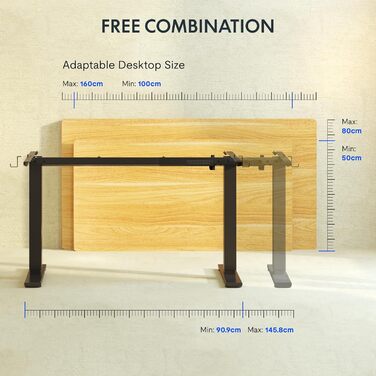 Електричний регульований стіл FlexiSpot з пам'яттю висоти та LED-дисплеєм, чорний (EN1)