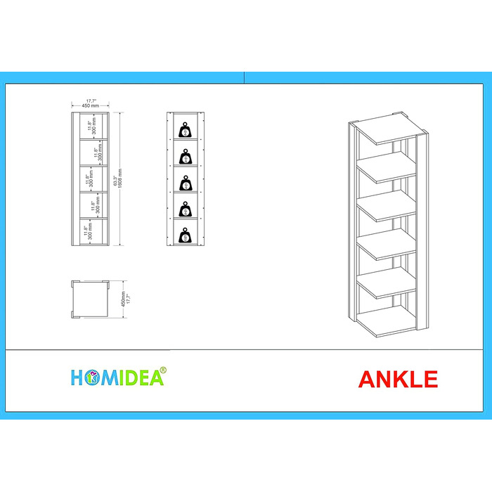 Книжкова шафа Homidea Ankle - кутова, настінна, підлогова, офісна полиця в сучасному дизайні (горіх)