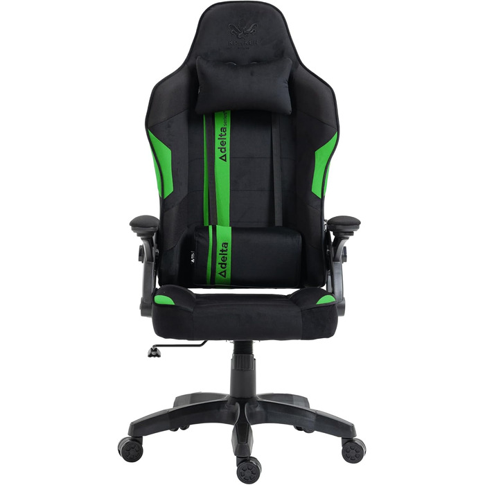 Крісло геймерське KRAKEN CHAIRS - ергономічне, тканинне, для комп'ютера, 130 кг, чорно-зелене