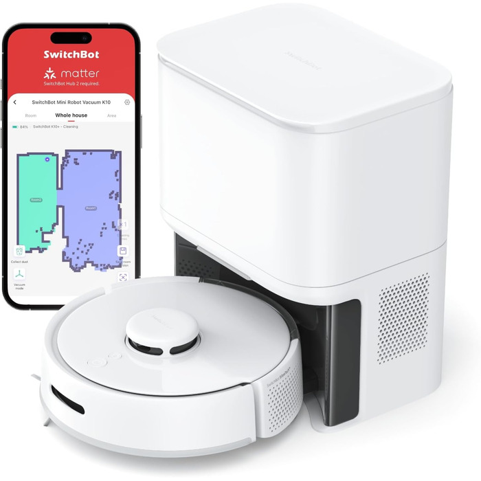 Робот-пилосос SwitchBot K10+ з док-станцією та вологими серветками, тиха робота 45dB, LiDAR-навігація, сумісний з Alexa