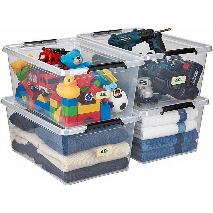 4 набори Astor24 ящики для зберігання прикрас 40 л (60 кульок) - для різдвяних прикрас, їстівний пластик, стекові