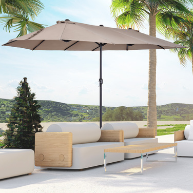 Подвійна парасолька Outsunny Parasol Market з ручною рукояткою овальна 460 x 270 x 240 см в Hellkaffee для саду та патіо