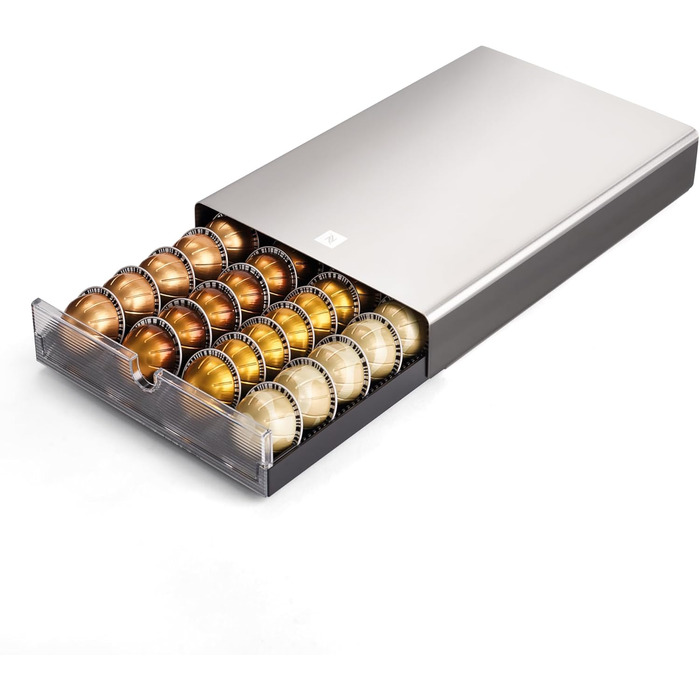 Контейнер для капсул Nespresso з нержавіючої сталі | Сучасна висувна скринька для капсул кави | Об'єм приблизно 60 капсул