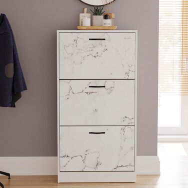 Шкаф для взуття з 3 шухлядами Home Discount - дерев'яний, горіх/білий (білий мармур)