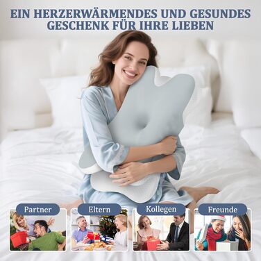 Ортопедична подушка для шиї з Memory Foam - для сну на боці, спині та животі з покриттям з льонової тканини (сіра)