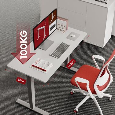 SANODESK Регульований стіл за висотою з настільною плитою, електричний, ергономічний, з тихим двомоторним механізмом, 160x80 см, білий+ахрон (160 x 80 см, сірий + білий)