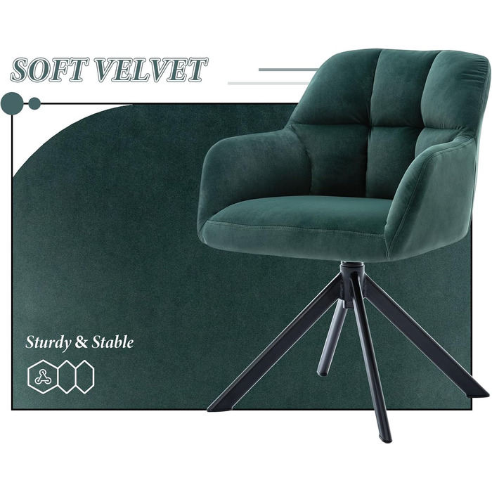 Офісний стілець Chairus обертовий оксамитовий зелений з металевими ніжками, без коліс для кабінету