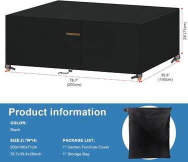 Водонепроникний чохол для садово-патіо меблів VANSHEIM, 60x60x60 см / 200x100x71 см, захисна накривка для столу та групи, з вентиляційними отворами, вітростійкий