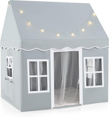 Дитячий намет DREAMADE з гірляндою та килимком, Тіпі, ігровий будиночок з вікнами, для хлопчиків та дівчаток, для дому та вулиці (Сірий)