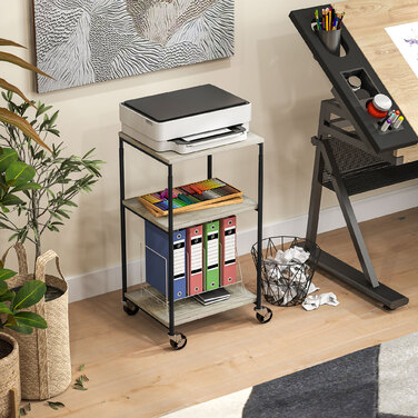 Підставка для принтера з 3 рівнями, регульована по висоті, мобільний стіл для принтера на колесах, для домашнього офісу, металева та дерев'яна