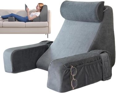 Підголовник для читання в ліжко/диван з підлокітниками та подушкою для голови, спинка для дорослих, V-подібний килимок знімним чохлом, килимок для читання/ігор/перегляду телевізора