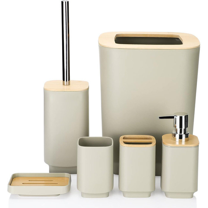 Набір аксесуарів для ванної кімнати JOTOM з бамбука (6 шт.) - сучасний дизайн