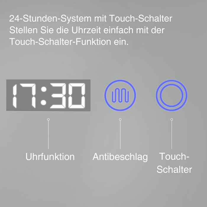 Дзеркало для ванної кімнати YU YUSING з підсвічуванням 80x60 см, LED, 3 кольори світла, регулювання яскравості, антизапар, сенсорне управління, таймер, загартоване скло, IP44, прозоре