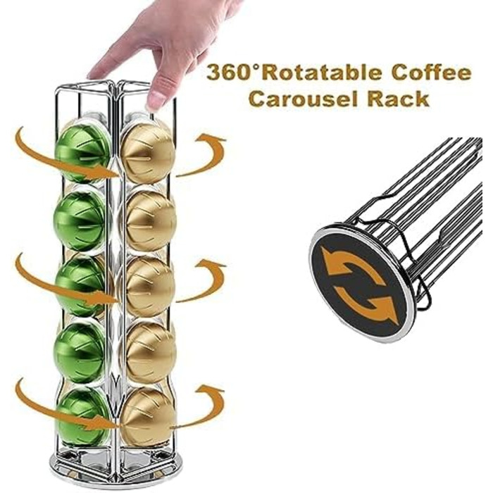 Тримач для капсул Nespresso Vertuo Sevenline – 20 капсул, обертається на 360°, срібний