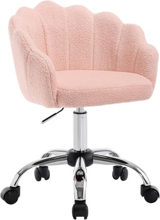 Крісло WOLTU для офісу та дому з м'якою спинкою у вигляді пелюстки, обертове, з регулюванням висоти, рожеве, з тканини кашемір