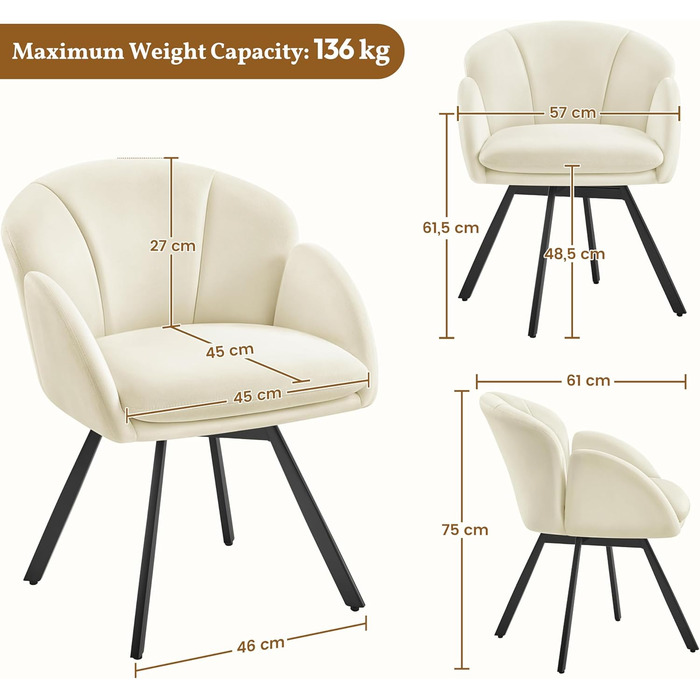 Офісний стілець Yaheetech 360° обертовий, оксамитовий, з подвійним сидінням, бежевий - для офісу, спальні, вітальні