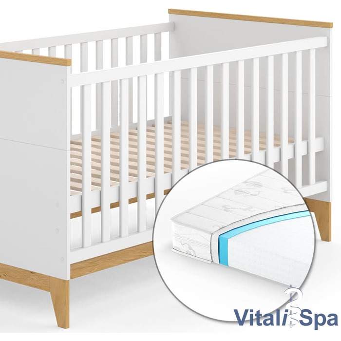 Дитяче ліжко VitaliSpa Malia, /Дуб, 143,2 x 81 см (біле, дитяче ліжечко з матрацом)