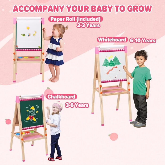 Дитяча мольберт Kinder Staffelei з рулоном паперу, двосторонній, складний, регульована висота, 92 аксесуари, подарунок для дітей