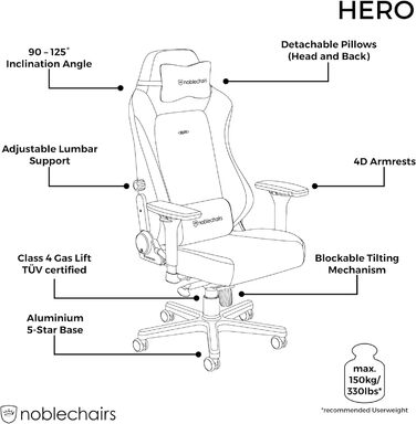 Noblechairs HERO - ігрове крісло, офісне крісло, крісло для роботи - PU-шкіра, чорно-червоне