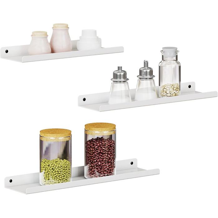 Набір металевих настінних полиць SONGMICS (3 шт.), підвісні полиці в індустріальному стилі для вітальні, кухні та ванної кімнати, білий колір, LFS12BK