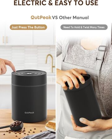 OUTPEAK Neo 2025 Kilo Auto-Vakuum-Kaffeedose: Контейнер для кави з автоматичним вакуумом, 1,5 л, для 500 г кавових зерен, з нержавіючої сталі, для бариста, чорний матовий (SG750)