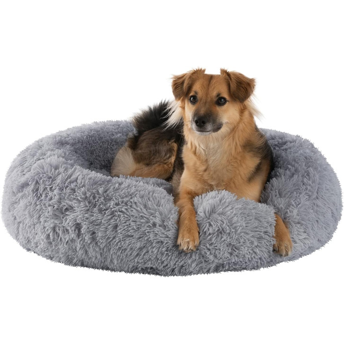 Подушка для собак Petstuff кругла пончикова, нековзна, пухнаста, що миється, колір і розмір на вибір, Ø 80 см (Ø60 см, світло-сірий)