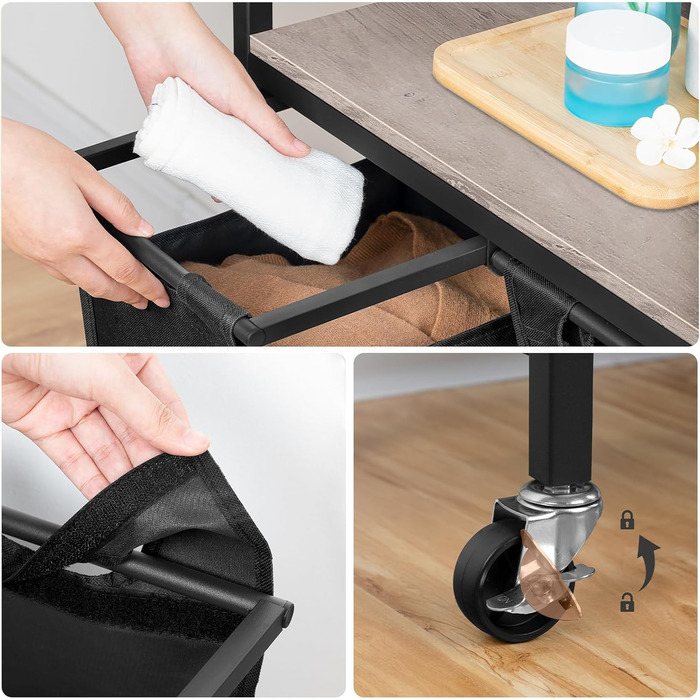 Кошик для білизни HOOBRO з 3 відділеннями, 119 л, на колесах, білий