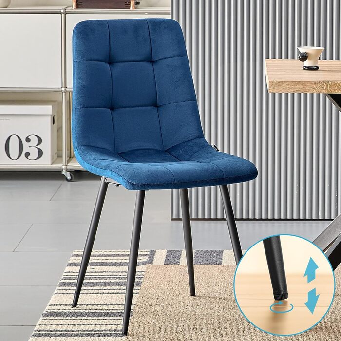 Набір обідніх стільців, м'який стілець з оксамитовою оббивкою та чорними металевими ніжками, кухонні стільці з номінальною вантажопідйомністю 120 кг, (6 шт., блакитний)