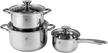 Набір каструль з нержавіючої сталі 3 шт. для всіх типів плит - каструлі з мірною шкалою, з кришкою з термостійкого скла