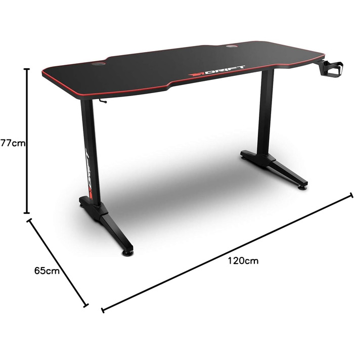Ігровий стіл DRIFT GAMING з карбоновою поверхнею, великим килимком, підставками для чашок та навушників, регульованими ніжками, чорний (DRDZ200)