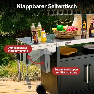 Royal Gourmet Grillwagen: гриль-візок з відкидним столиком, шафкою та нержавіючою сталевою поверхнею