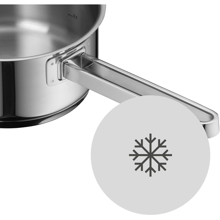 Каструля WMF Function 4 з нержавіючої сталі 16 см з кришкою, 1,4 л, для індукції, Cromargan, 4 функції зливу, мірна шкала, срібна