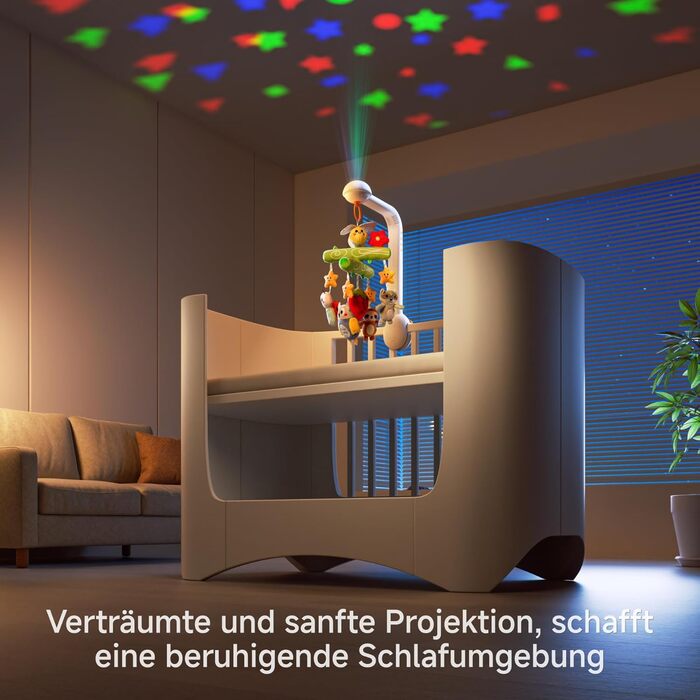 Мобіль для ліжечка TUMAMA KIDS з музикою та проєктором зірок, іграшка для малюків 0-9 місяців, з пультом, сенсорна іграшка для новонароджених