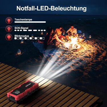 Powerbank для автомобіля з компресором Starthilfe 6000A, LED-ліхтарик, 12V, для 8L бензину/10L дизеля