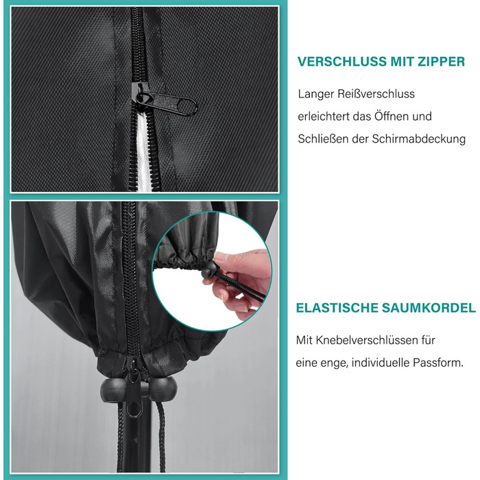 Чохол для парасольки/зонту великого розміру (2-4 м), чорний. Захист від сонця, вітру та снігу. Розміри: 205 x 25/57/48 см