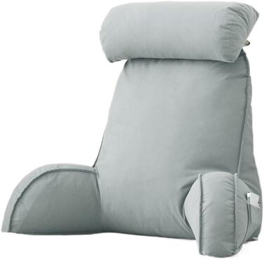 Лежак для читання з знімною подушкою та кишенею, подушка для ліжка з підлокітниками для підтримки попереку та шиї, ергономічна подушка для сидіння в ліжку, на дивані, в офісі (75 × 40 × 50 см) (Світло-сірий)