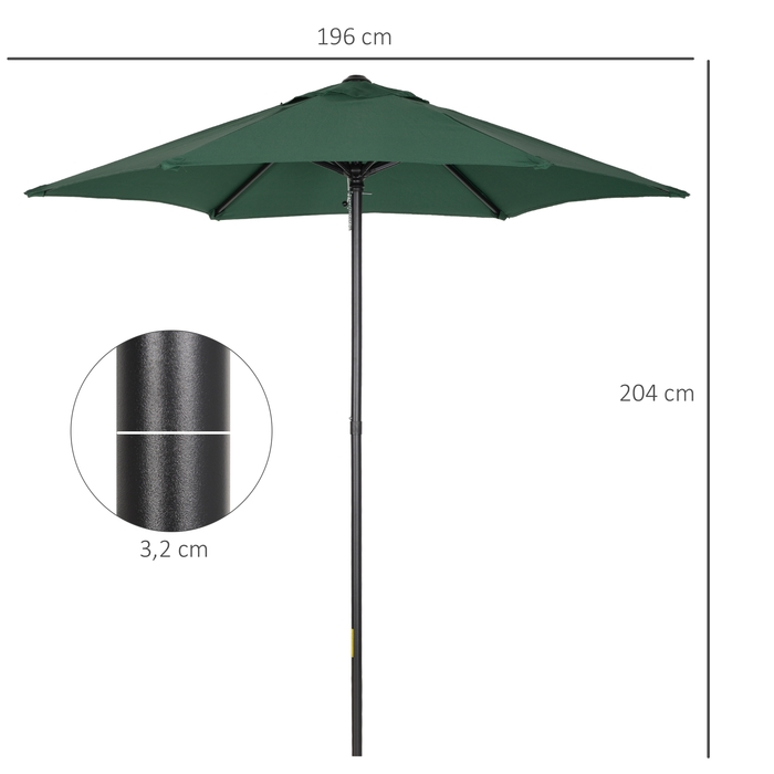 Outsunny Parasol Ø196 см, Парасолька з функцією складання, Шестигранна балконна парасолька Пляжна парасолька Вітрозахисна стабільна Ринкова парасолька Колінчастий Захист від сонця для пляжу Балкон Сад, зелений