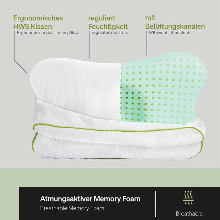 BLACKROLL® Recovery Pillow Set Jersey Anthrazit: ергономічна подушка для шиї та голови з Memory Foam, комплект з додатковим чохлом. Виготовлено в Німеччині. Подушка та чохол антрацитового кольору.