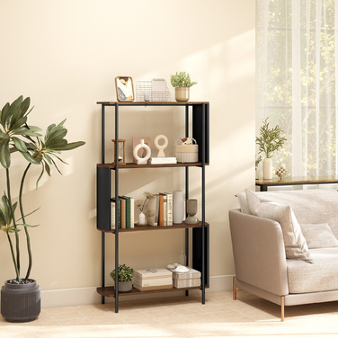Багатоярусна стелаж Regal, окремо стояча, з вигнутим дизайном, індустріальна полиця для книг, з імітацією коричневого дерева.