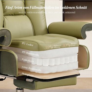 Офісний стілець Efomao XXL до 200 кг з підставкою для ніг, екошкіра, висока спинка, регульовані підлокітники, підтримка попереку, сірий