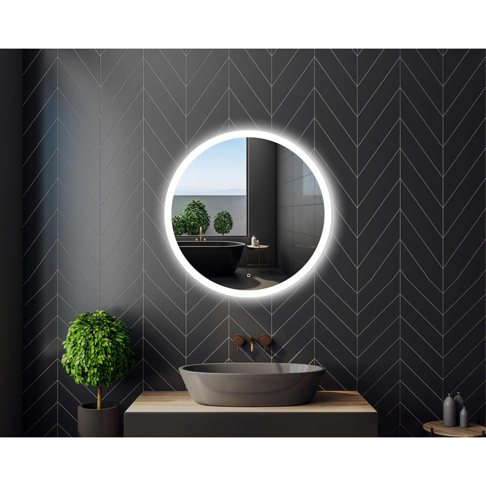 Круглий дзеркало для ванної кімнати 80 см з LED підсвічуванням та сенсорним вимикачем